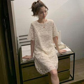 Short-sleeve Lace Mini Shift Dress