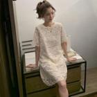 Short-sleeve Lace Mini Shift Dress
