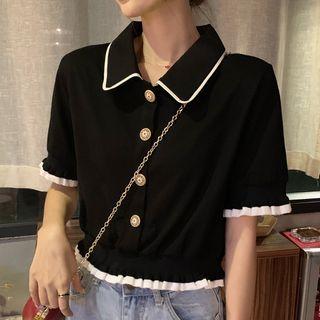 Short-sleeve Button Detail T-shirt Black - One Size
