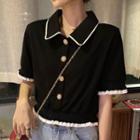 Short-sleeve Button Detail T-shirt Black - One Size