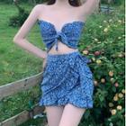 Floral Cropped Bandeau / High-waist Floral Mini Skirt