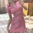 Short-sleeve Polo-neck Knit Mini Bodycon Dress