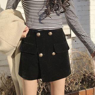 Button-detail Velvet Skort