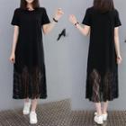 Short-sleeve Lace Hem Midi T-shirt Dress
