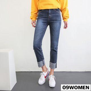 Plus Size Cuff-hem Jeans