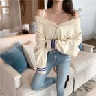 Color-block V-neck Sweater Almond - One Size
