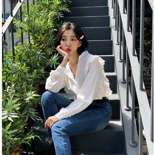 Open-placket Lace-trim Blouse One Size