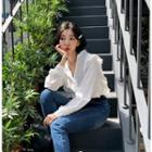 Open-placket Lace-trim Blouse One Size