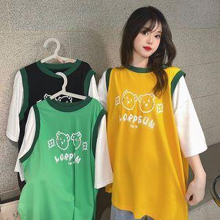 Mock Two-piece Cartoon Print T-shirt