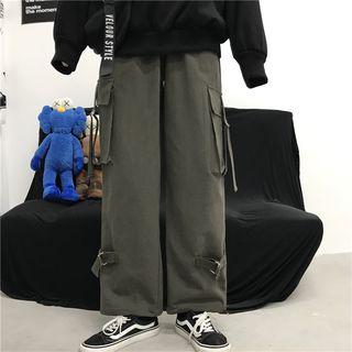 Drawstring Hem Belted Straight-cut Cargo Pants