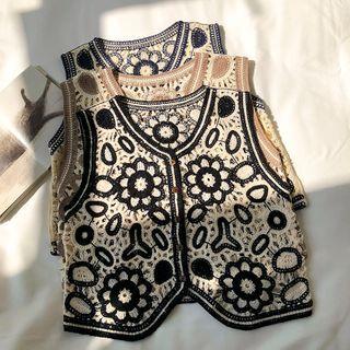 Color-block Single-breasted Knit Vest