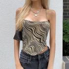 Patterned Cross-back Strappy Crop Top