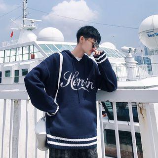 Embroidered Long-sleeve Hooded Sweater