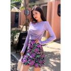 Ruffled Floral Miniskirt Purple - One Size