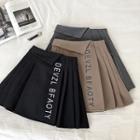 Lettering Print High-waist Pleated Skirt
