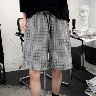 Drawstring-waist Plaid Straight-cut Shorts