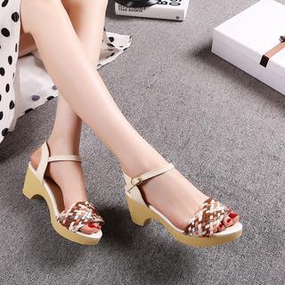 Woven Chunky Heel Sandals