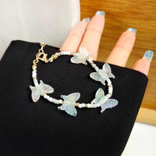 Butterfly Bracelet 1 Pc - White Butterfly - Gold - One Size