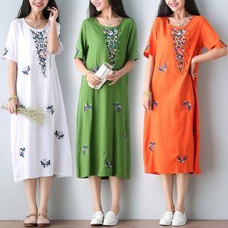 Embroidered Linen Cotton Dress