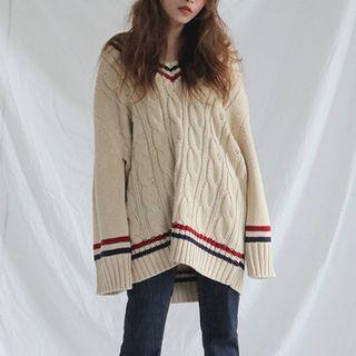 Long Sleeve Cable Knit Top Almond - One Size