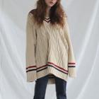 Long Sleeve Cable Knit Top Almond - One Size