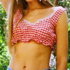 Lace Trim Gingham Cropped Tank Top