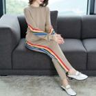 Set: Striped Long-sleeve Top + Drawstring Straight-fit Pants