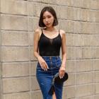 Punched Knit Camisole Top Black - One Size