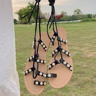 Strappy Faux Pearl Sandals