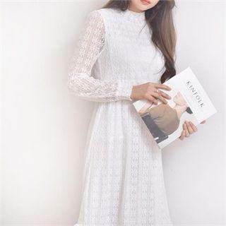 Sheer-sleeve Long Lace Dress