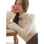 Bell-sleeve Slim-fit Lace Top Ivory - One Size