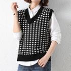 Plaid Sweater Vest Plaid - Black & White - One Size