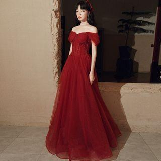 Beaded Mesh A-line Evening Gown