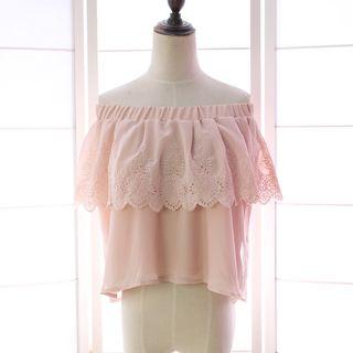 Embroidered Off Shoulder Chiffon Top