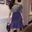 Short-sleeve Sequined T-shirt / Mermaid Skirt