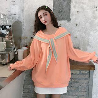 Striped Sailor Collar Oversize Pullover