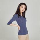 V-neck 3/4-sleeve Colored Knit Top
