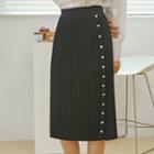 Accordion-pleat Buttoned Knit Skirt