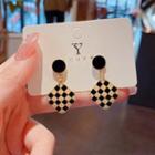 Square Checker Faux Pearl Alloy Dangle Earring 1 Pair - E4899 - Gold - One Size