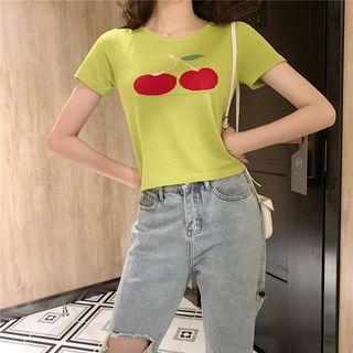 Short-sleeve Cherry Graphic Knit Top