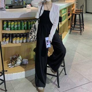 Spaghetti Strap Wide Leg Jumpsuit / Crop Cardigan