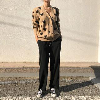 V-neck Heart Print Cardigan