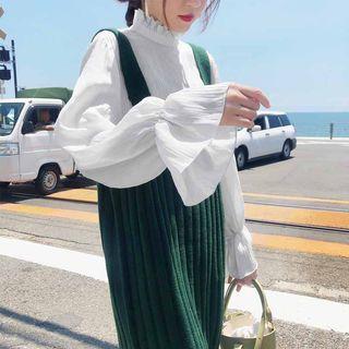 Bell Sleeve Stand Collar Blouse