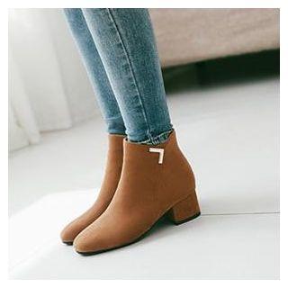 Fabric Side-zip Low Heel Ankle Boots
