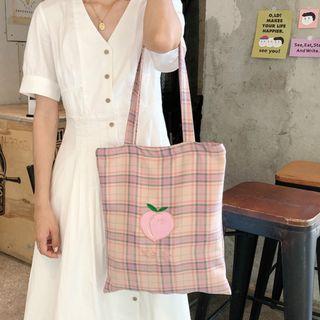 Embroidered Plaid Tote Bag
