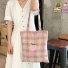 Embroidered Plaid Tote Bag