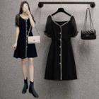 Short-sleeve Chiffon Button-up Mini Dress / Camisole Top