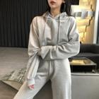 Set: Long-sleeve Hoodie + High-waist Wide-leg Pants