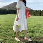 Puff-sleeve A-line Dress White - One Size