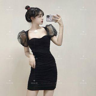 Sheer Short-sleeve Sheath Dress